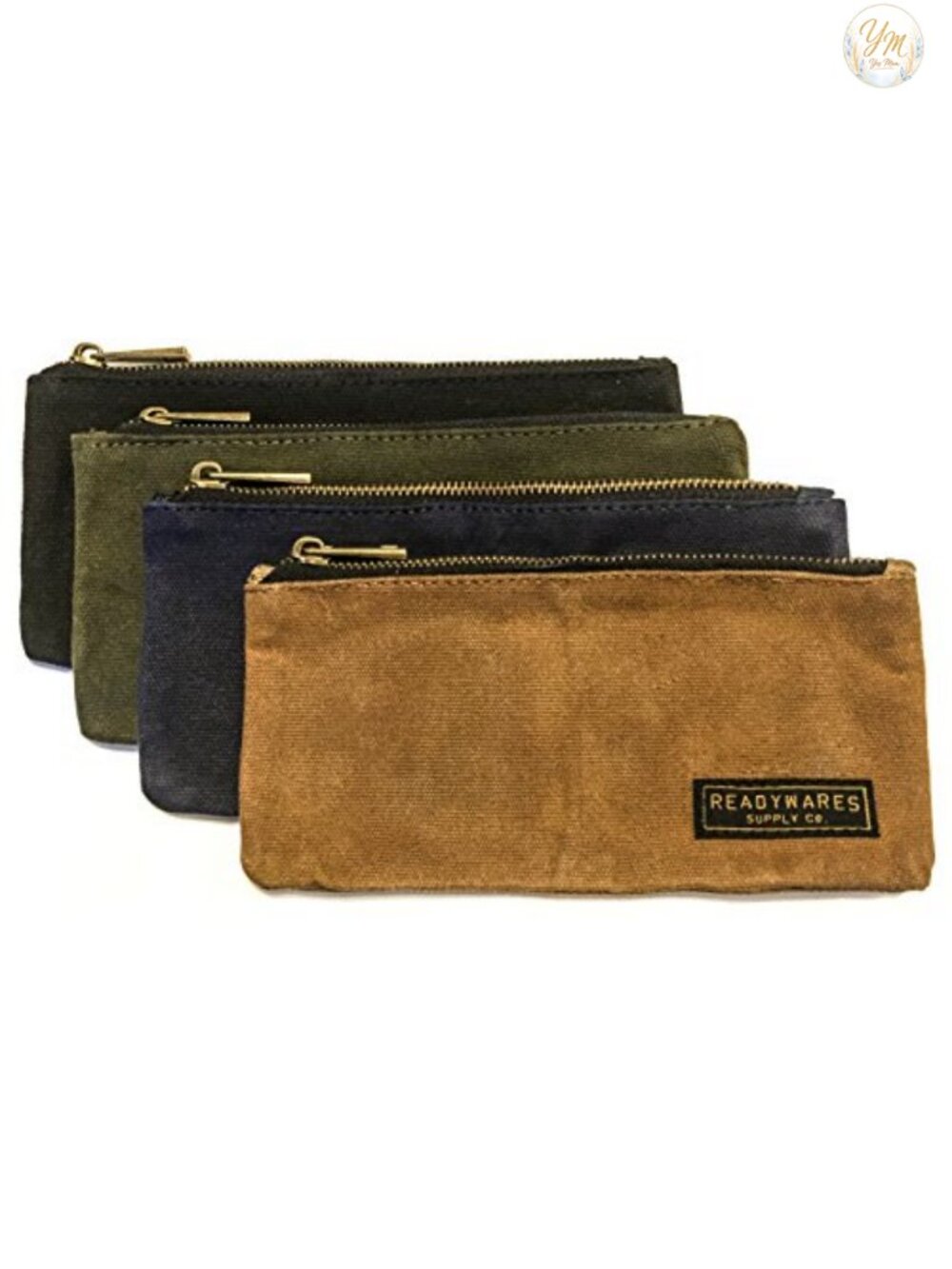 Set of 4 Waxed Canvas Pencil Pouches - Heavy Duty Zipper Bags for Organization